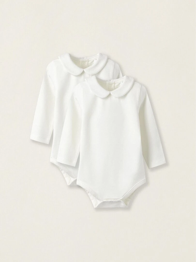 Pack 2 Bodies en coton pour Nouveau né manches longues ATLANTIC COMPANY Blanc
