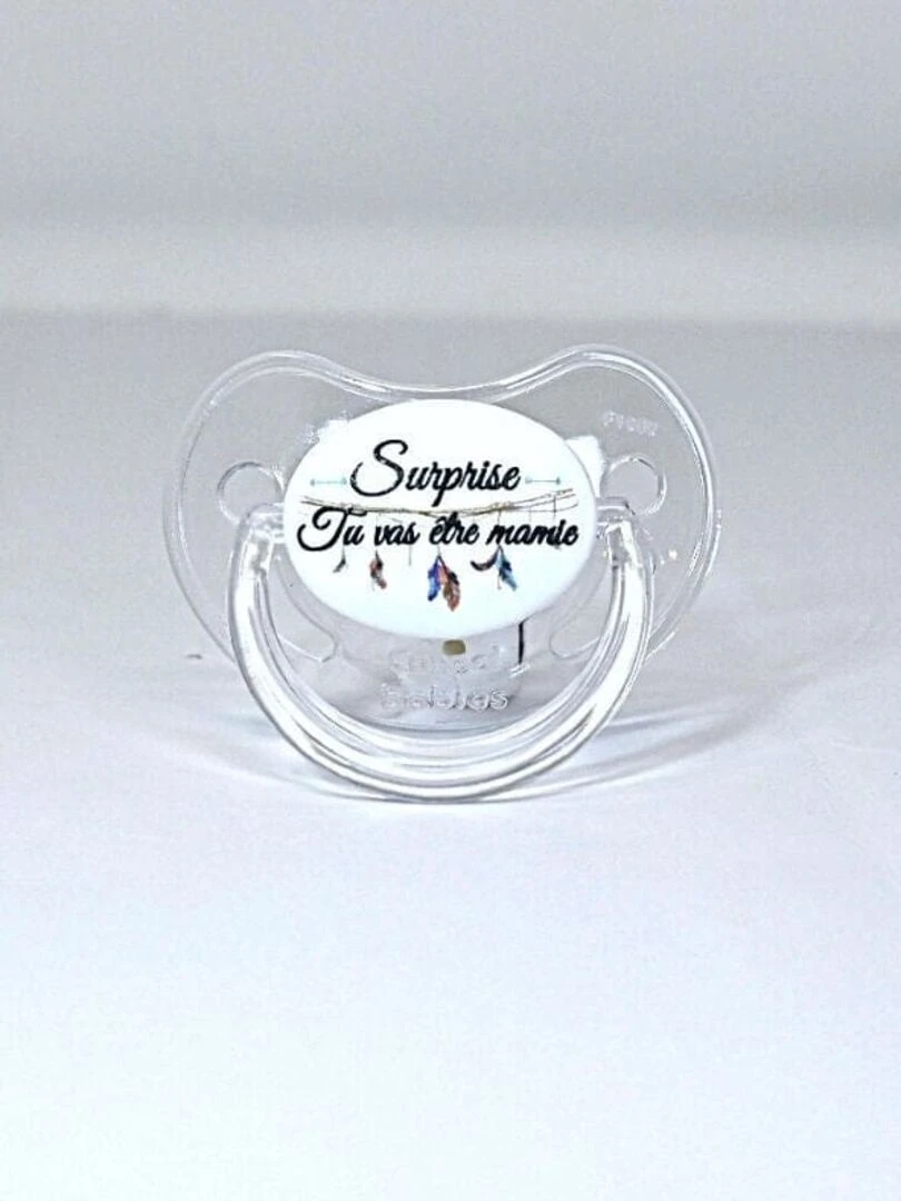 Sucette " Surprise tu vas être mamie " Blanc