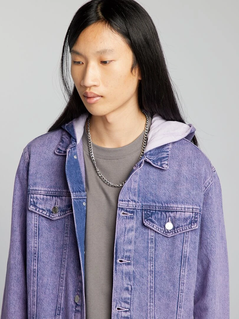 Veste à capuche en jean délavé   Violet