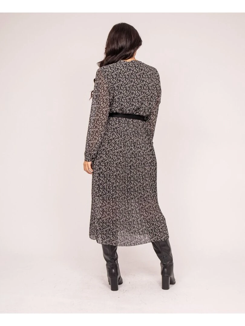 Robe longue motifs plissée IFLOR Noir