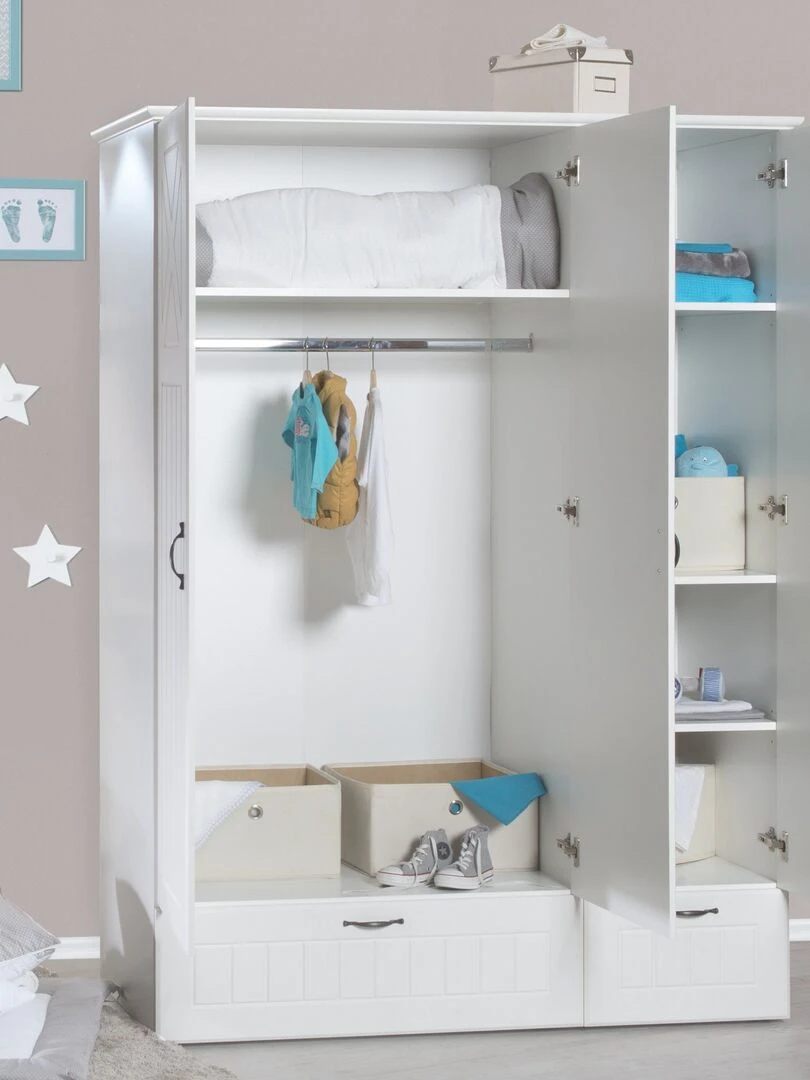 ROBA Armoire "Constantin" 3 portes et 2 tiroirs – blanc fraisé Blanc