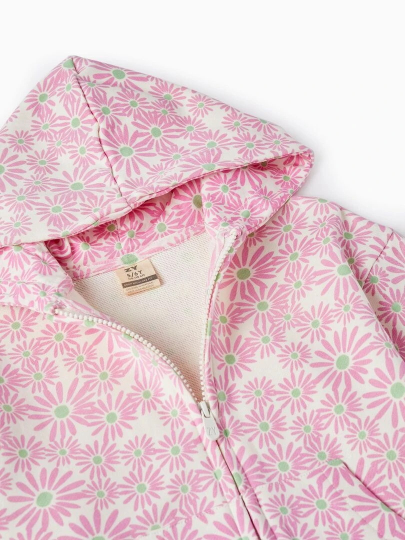 Manteau en coton à motif floral avec capuche  THE WAVE TRIBE   Beige clair