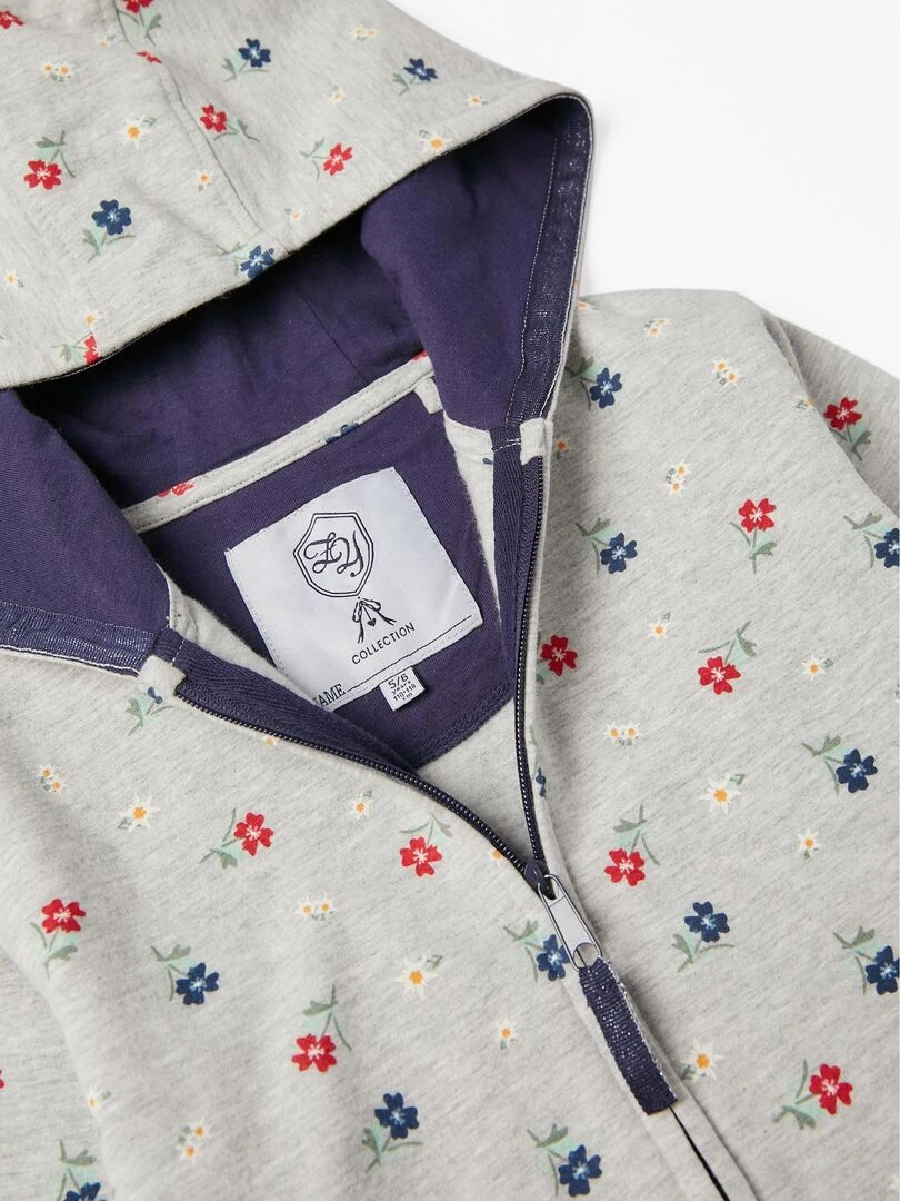 Veste à Capuche en Coton Fille 'Fleurs'   ALPINE LUXURY   Gris clair