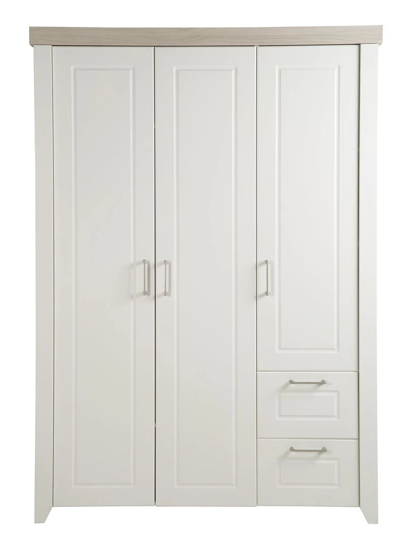 ROBA Armoire "Felicia" 3 portes et 2 tiroirs – style maison de campagne moderne   Blanc