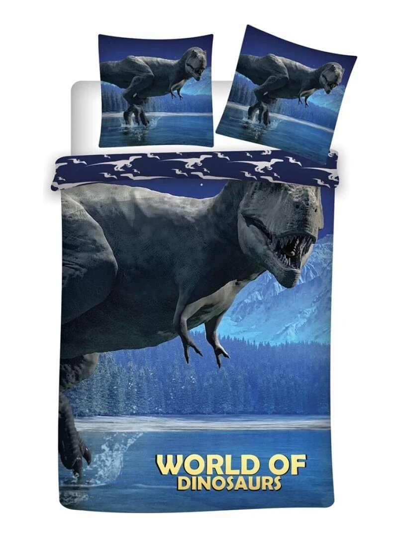 Parure de lit réversible "World of Dinosaurs" Bleue 140 cm x 200 cm Multicolore