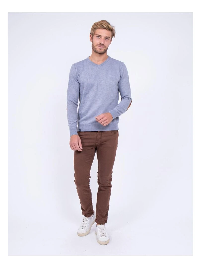 Pull col V LAMBOISE   Gris chiné
