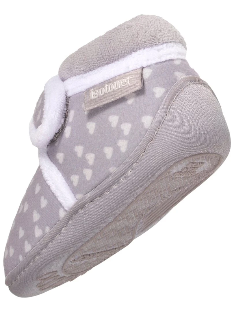 Chaussons bottillons velcro Bébé Cœurs Gris   Gris