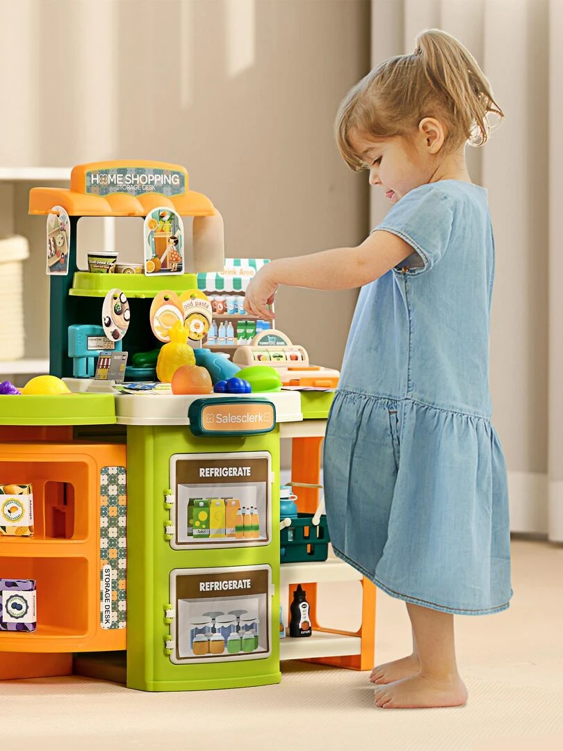 Jeu d'imitation commerçant pliable en chariot 58 accessoires variés inclus   N/A