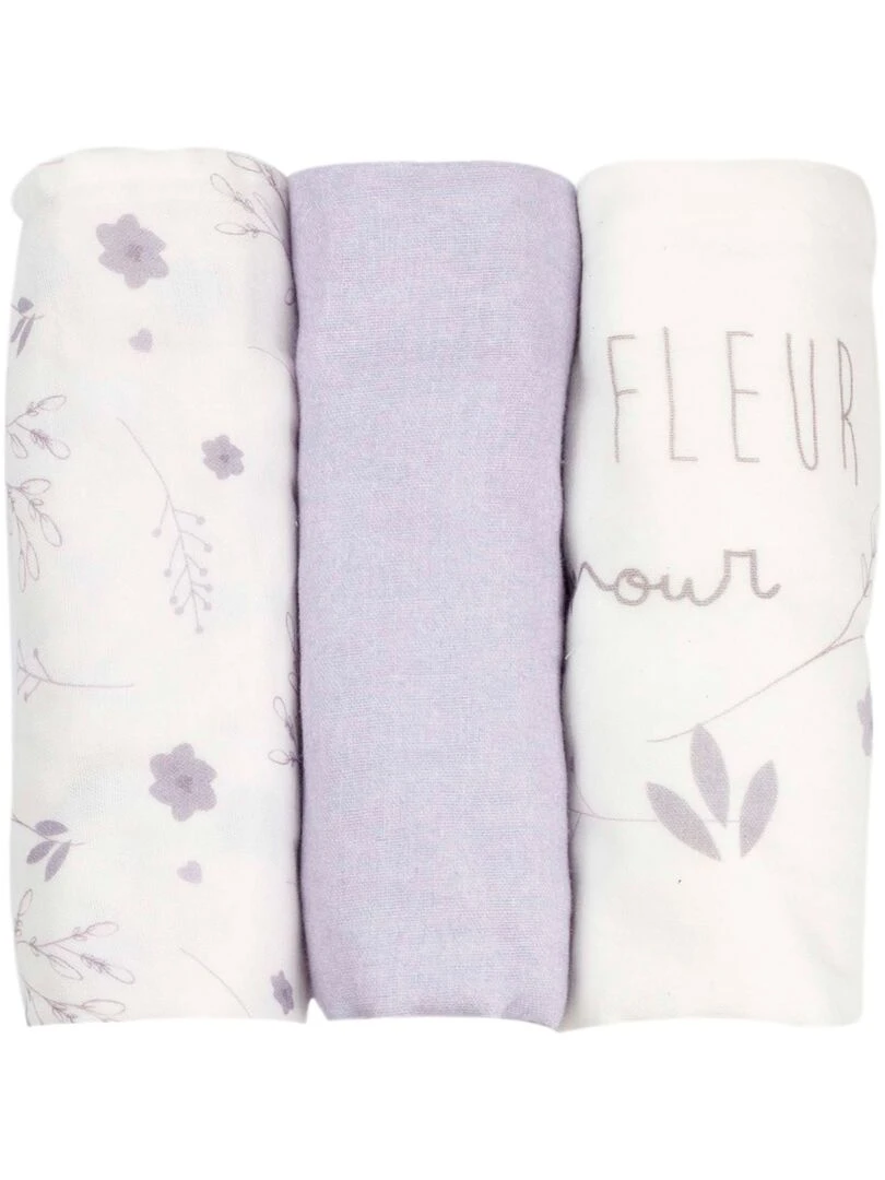 Lot de 3 langes bébé Trois Kilos Sept Mauve