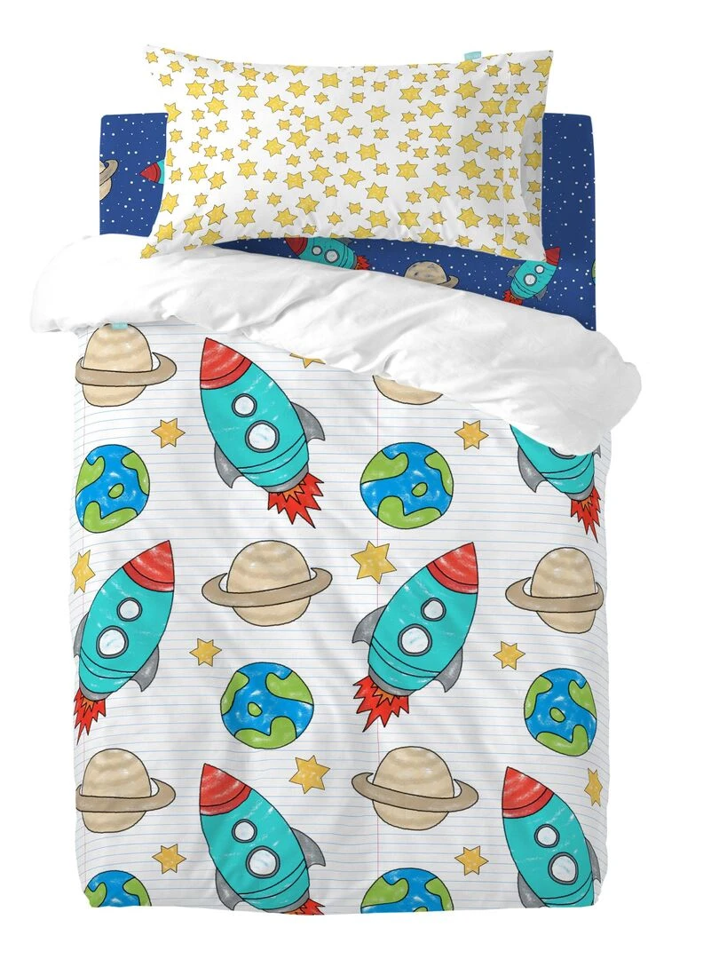 Parure housse de couette 2 pièces Space rocket "Happyfriday"   Blanc