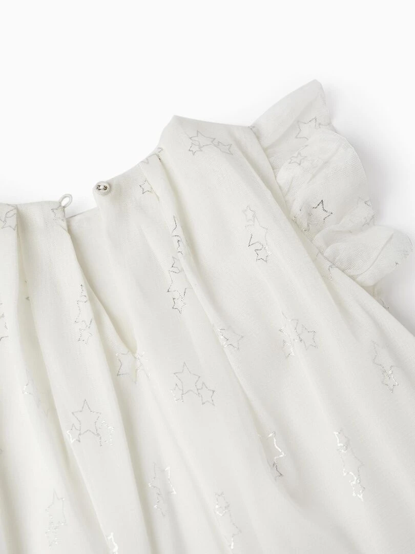 Robe en tulle et coton pour fille 'Special Days   Stars' manches courtes CÉRÉMONIE   Blanc