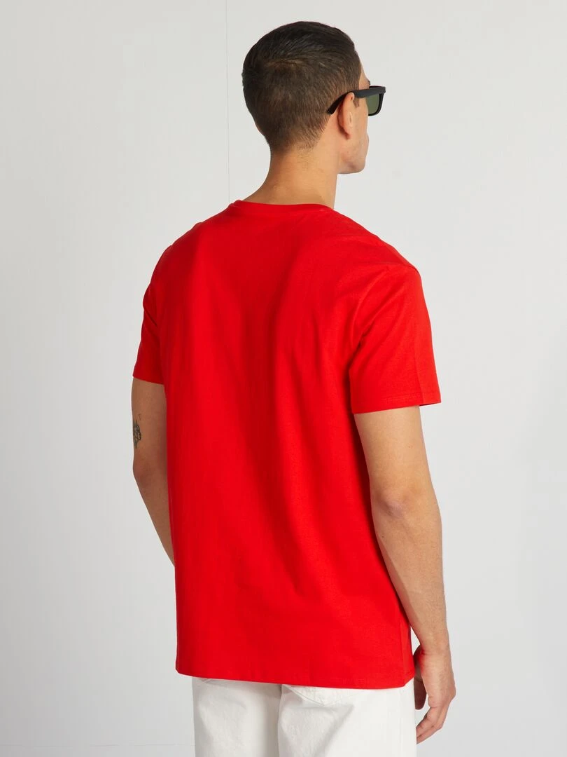 T shirt en coton imprimé à col rond   Rouge