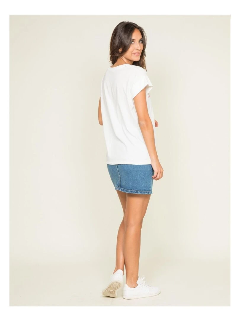 T shirt col rond message FODY Blanc