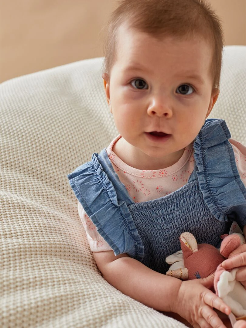 Set salopette denim + t shirt bleu/rose clair Noukie's Bleu