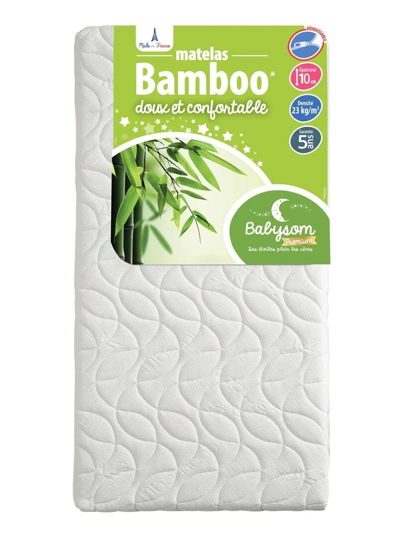 Babysom Matelas Bébé Bamboo 60x120 cm Épaisseur 10 cm Fabrication française Blanc