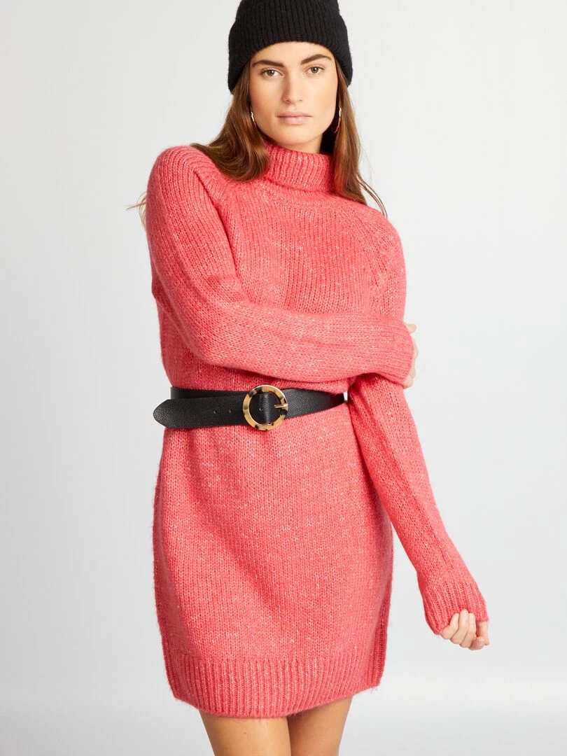 Robe pull courte en maille Rose