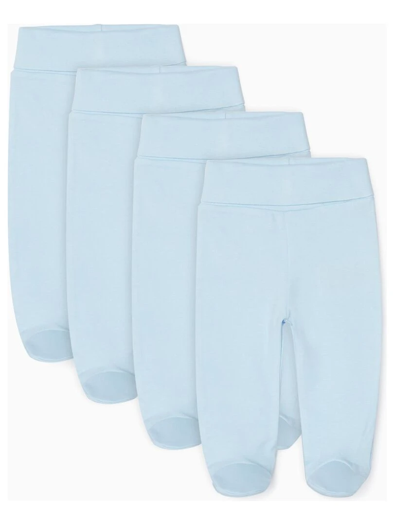 Pack 4 Pantalons avec Pieds pour Nouveau Né et Bébé Garçon ESSENTIALS LINE Bleu