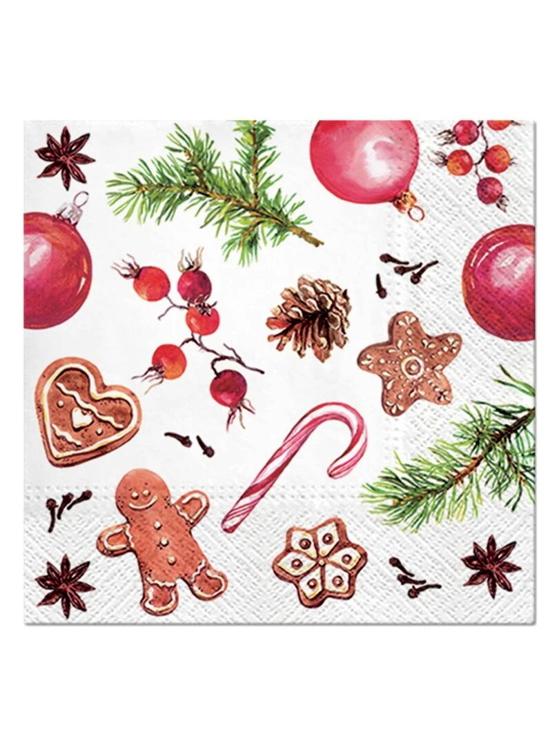 Lot de 20 serviettes papier Friandise de noel Multicolore