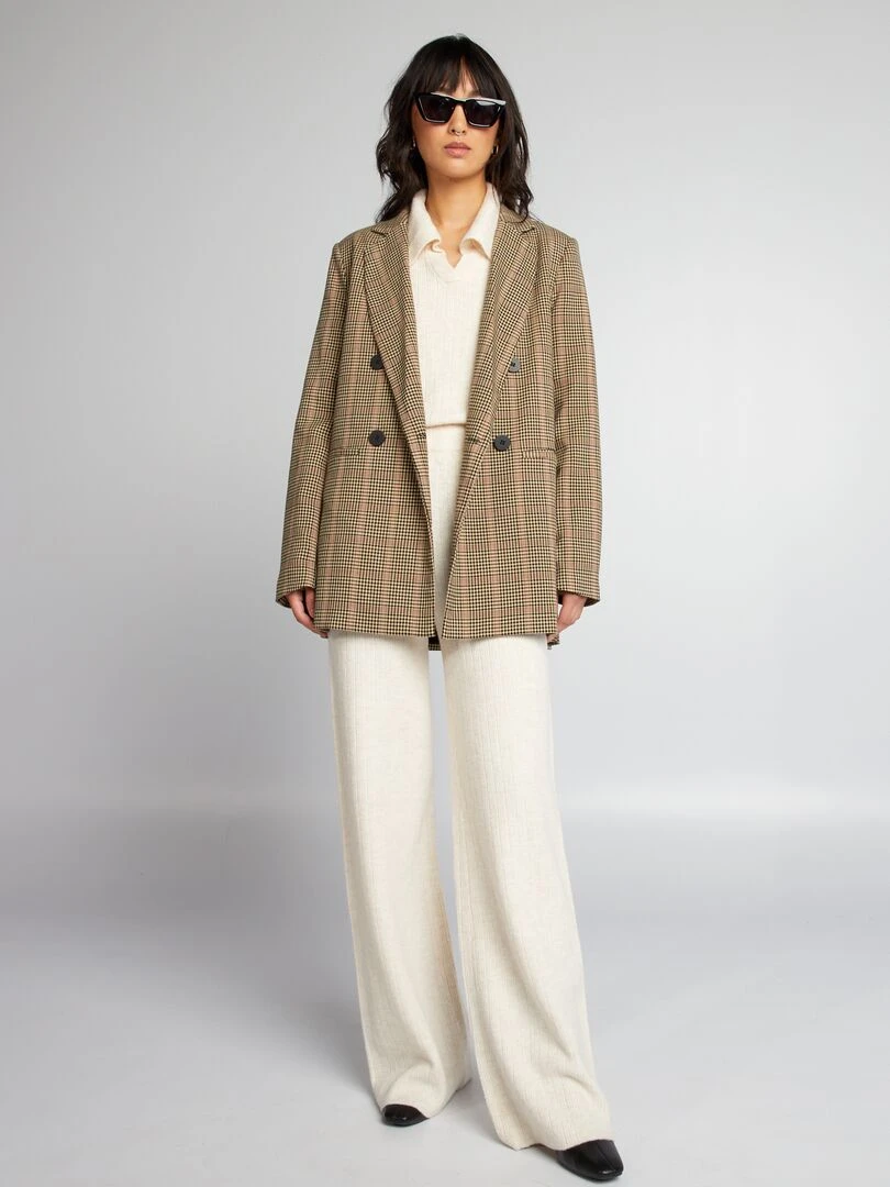 Pantalon droit côtelé beige