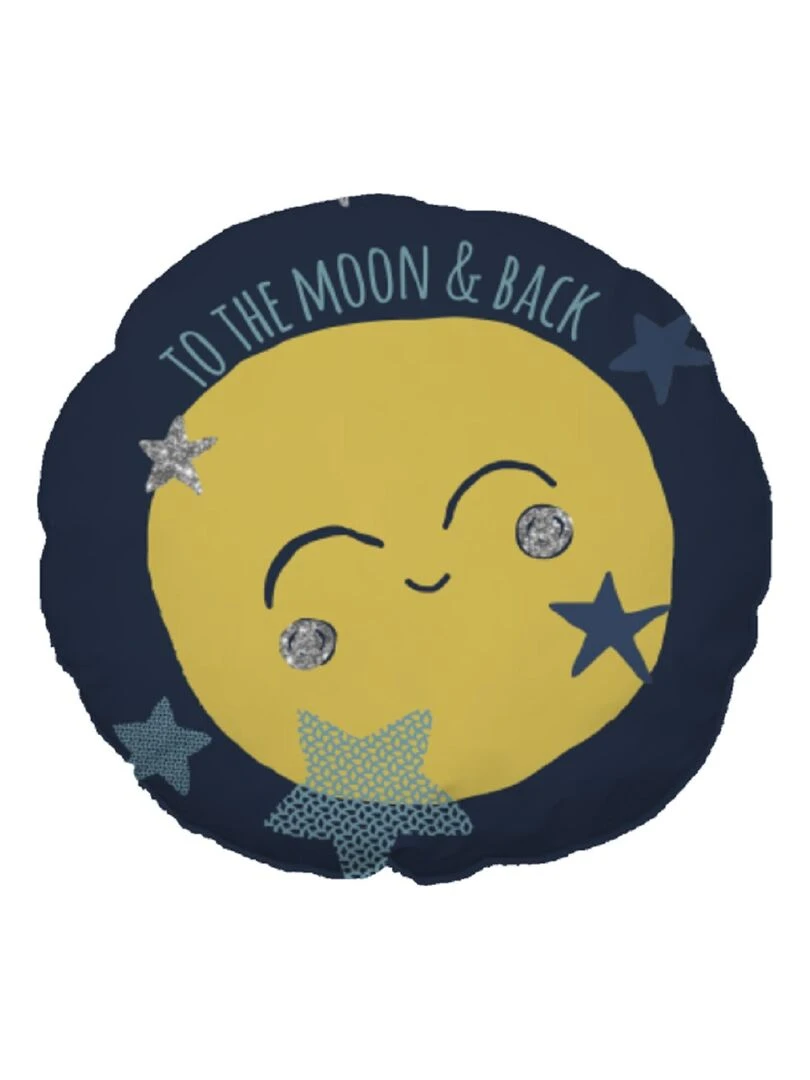Future Home Coussin coton bleu et jaune avec lune 35cm Bleu