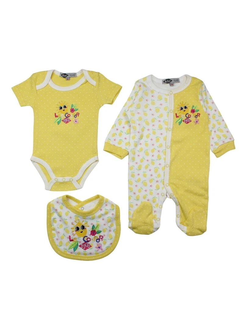 Lee Cooper Ensemble Body grenouillère bavoir bébé fille Imprimé Logo Jaune