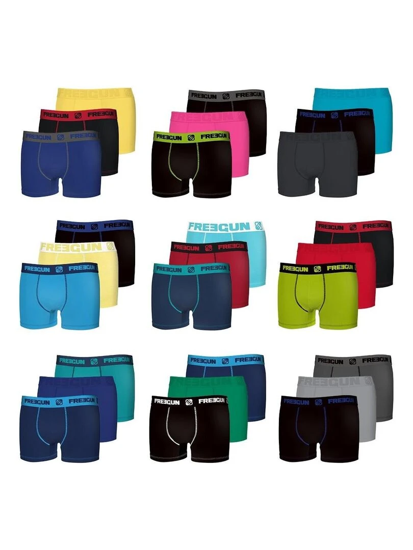 Pack Surprise de 6 Boxers coton homme Freegun   Noir