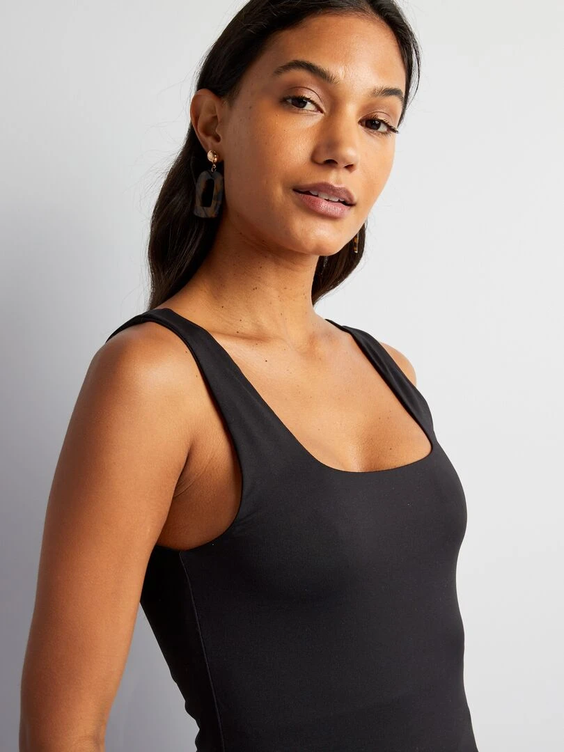 T shirt stretch à col carré   noir