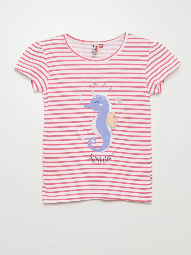 Pyjama court short + t shirt 'hippocampe'   2 pièces   Rose