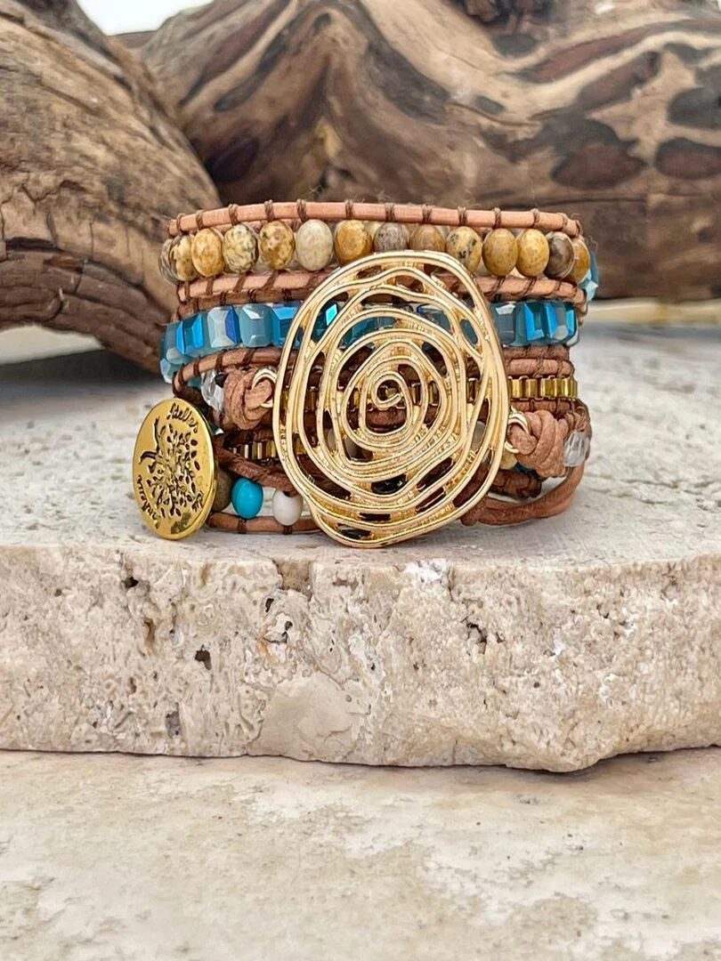 Bracelet protection tressé en plaqué or Marron
