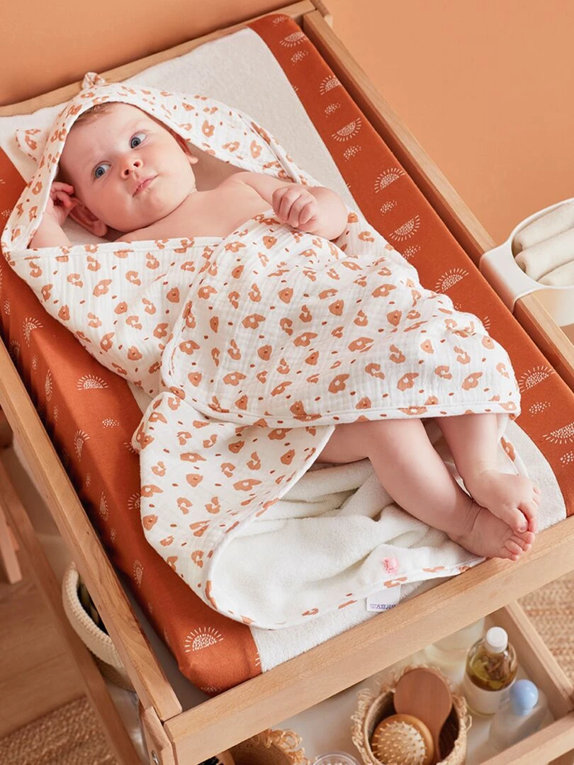 Matelas à langer avec housse élastique en éponge écru/caramel Blanc