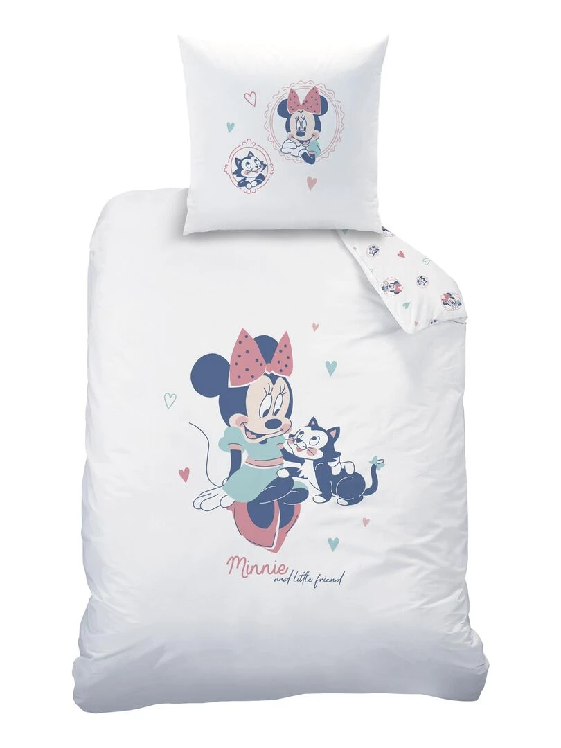 Parure de lit imprimée 100% coton  DISNEY HOME MINNIE LITTLE FRIEND   Blanc