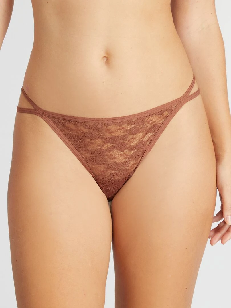 Lot de 3 strings en dentelle Beige/marron