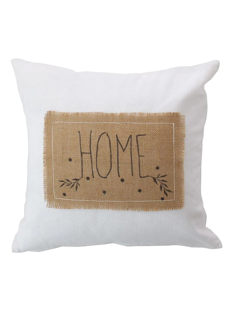 Coussin déhoussable avec patch en jute Blanc