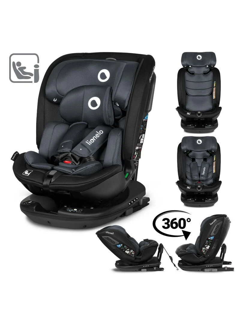 Siège auto bébé évolutif LIONELO Bastiaan RWF i Size Groupe 0/1/2/3 360° ISOFIX Gris Noir Gris