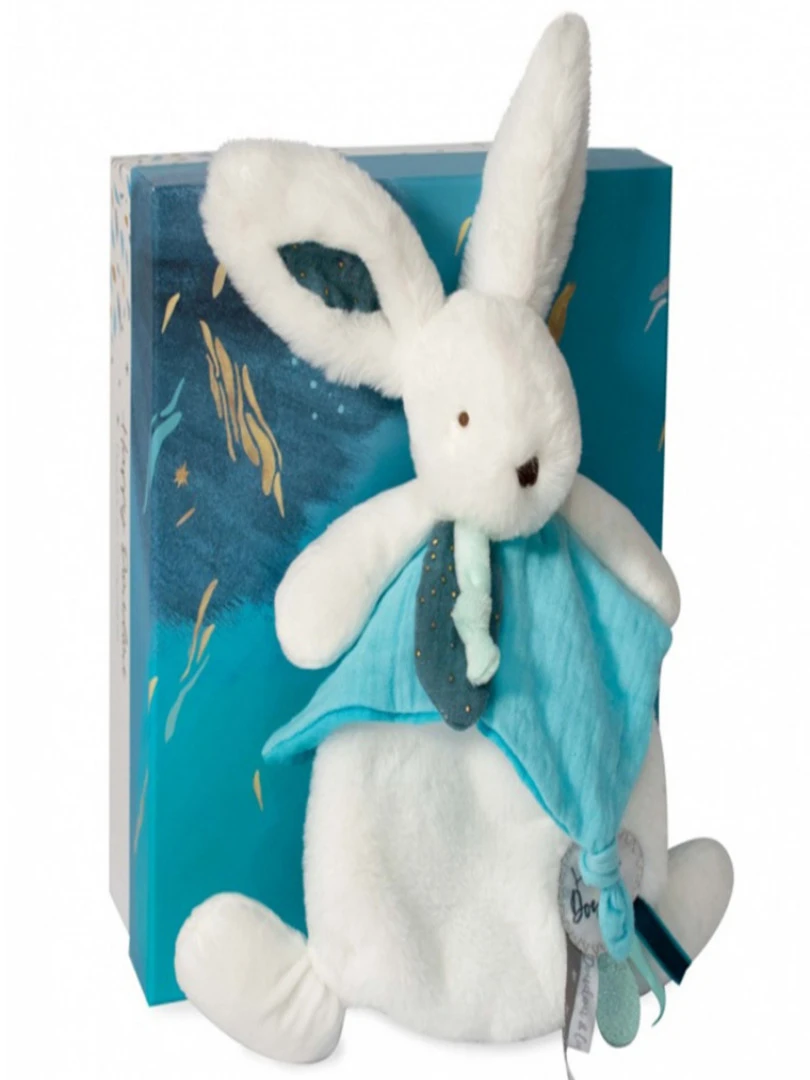 Doudou Plat Avec Coffret Lapin Bleu vert Happy Pop N/A