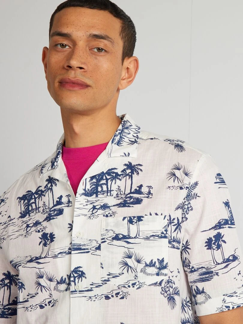 Chemisier imprimé en lin mélangé   Blanc