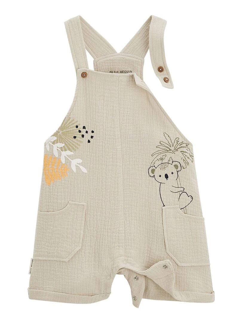 Ensemble salopette bébé en gaze de coton et t shirt Brisbane   Beige sable