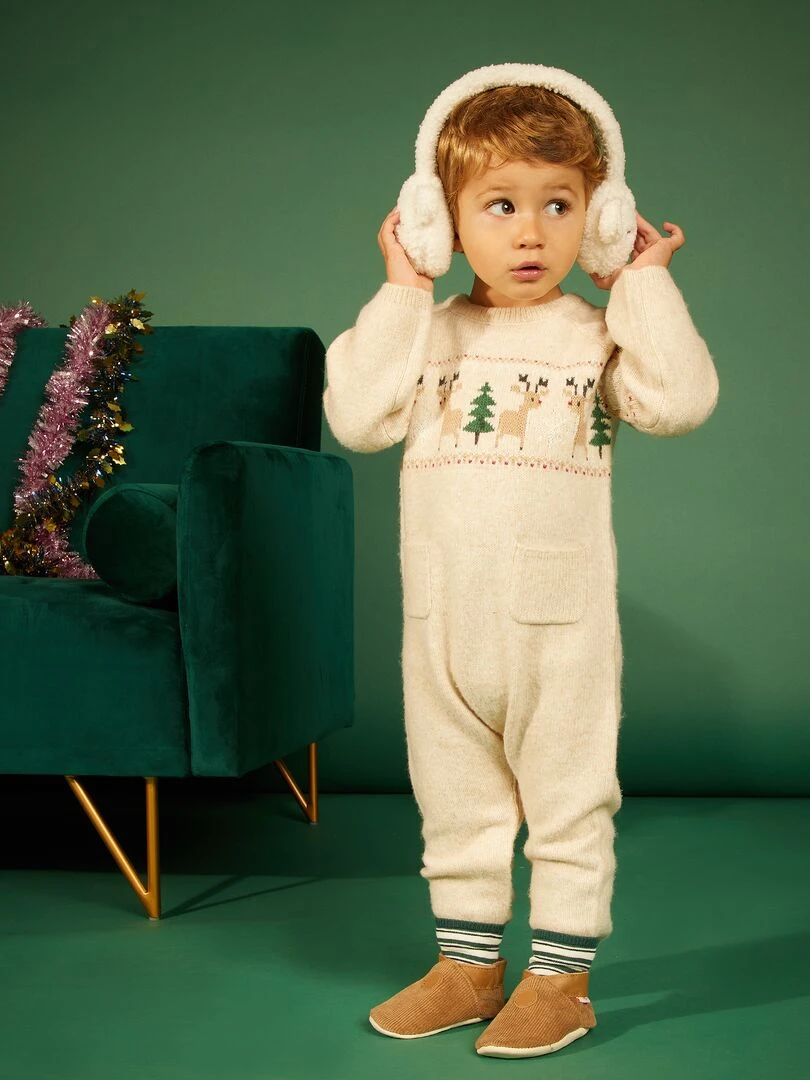 Combinaison en tricot imprimé Noël Beige