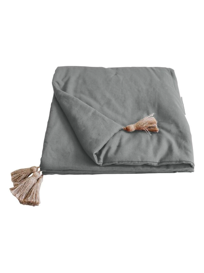 Edredon Panama avec pompons en jute Gris clair
