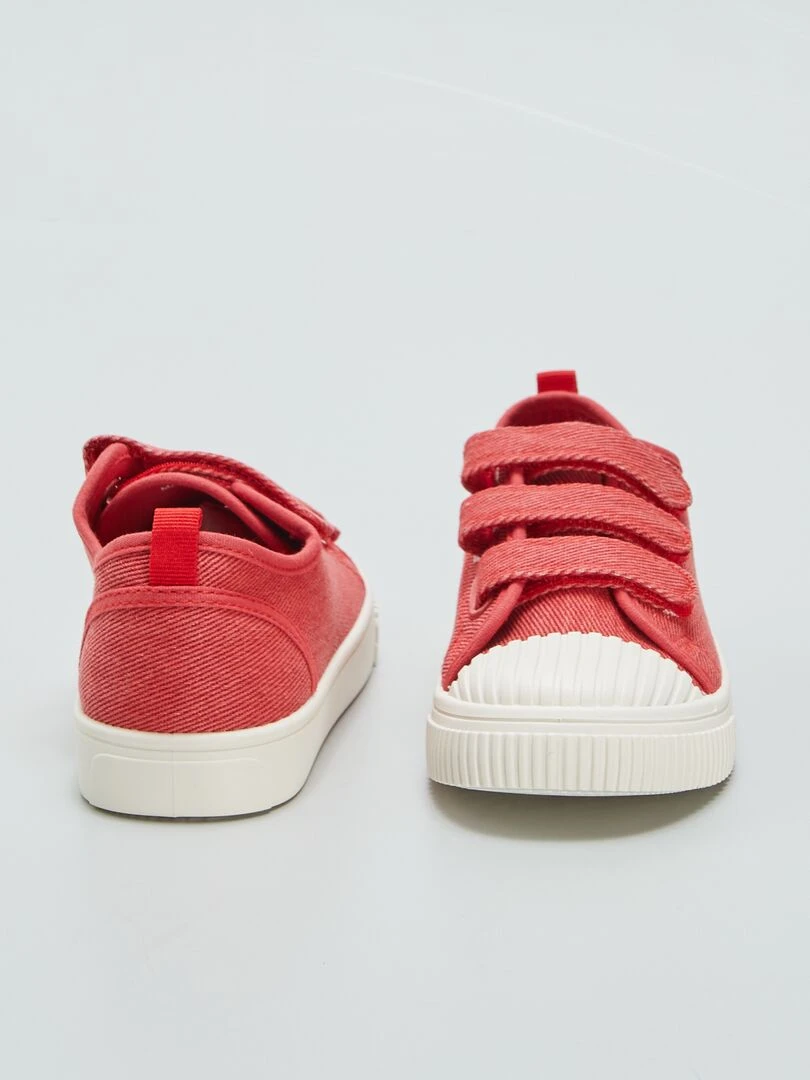 Baskets basses en toile denim à scratchs   Rouge