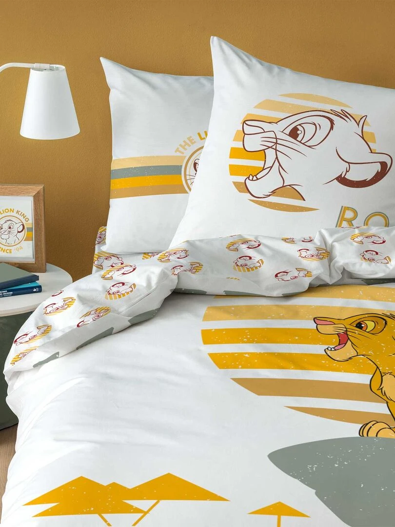 Parure de lit imprimée 100% coton DISNEY HOME LE ROI LION PRINCE Blanc Orange