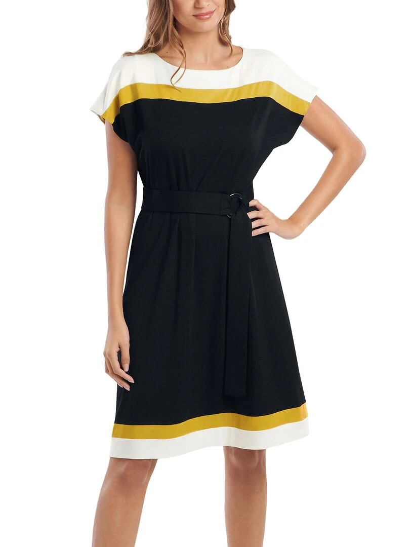 Robe estivale ceinturée manches courtes Saint Tropez Noir