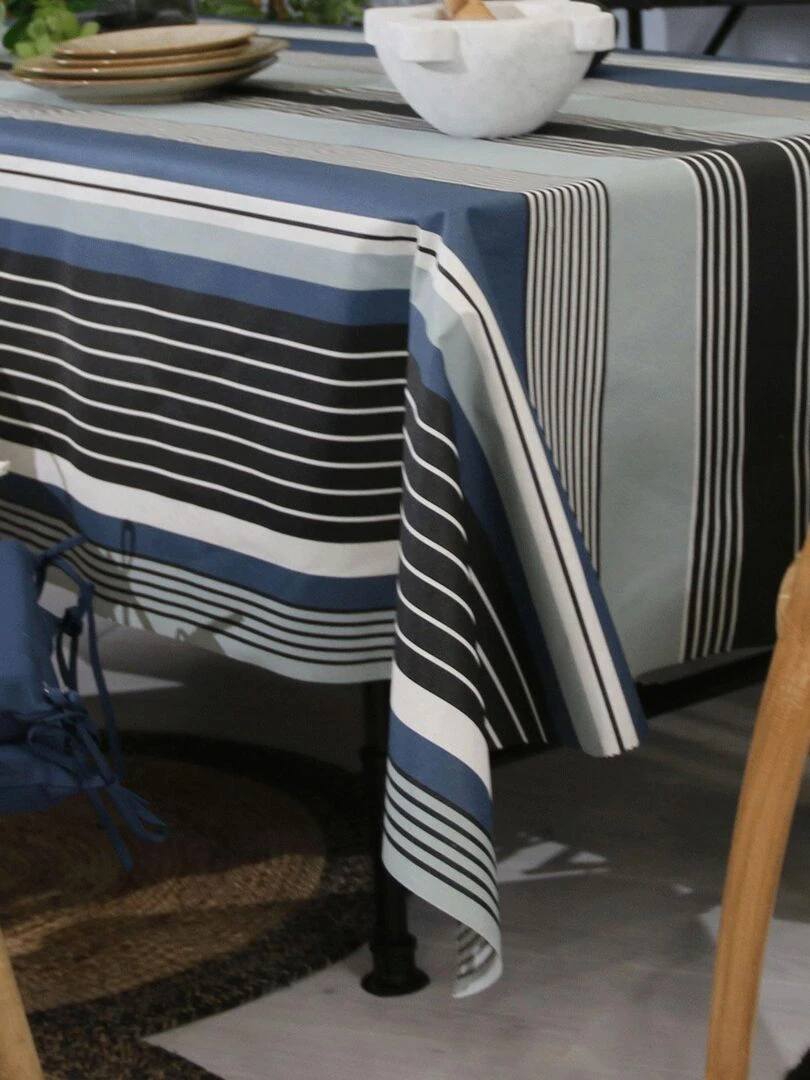 Nappe enduite à rayures   Bleu marine