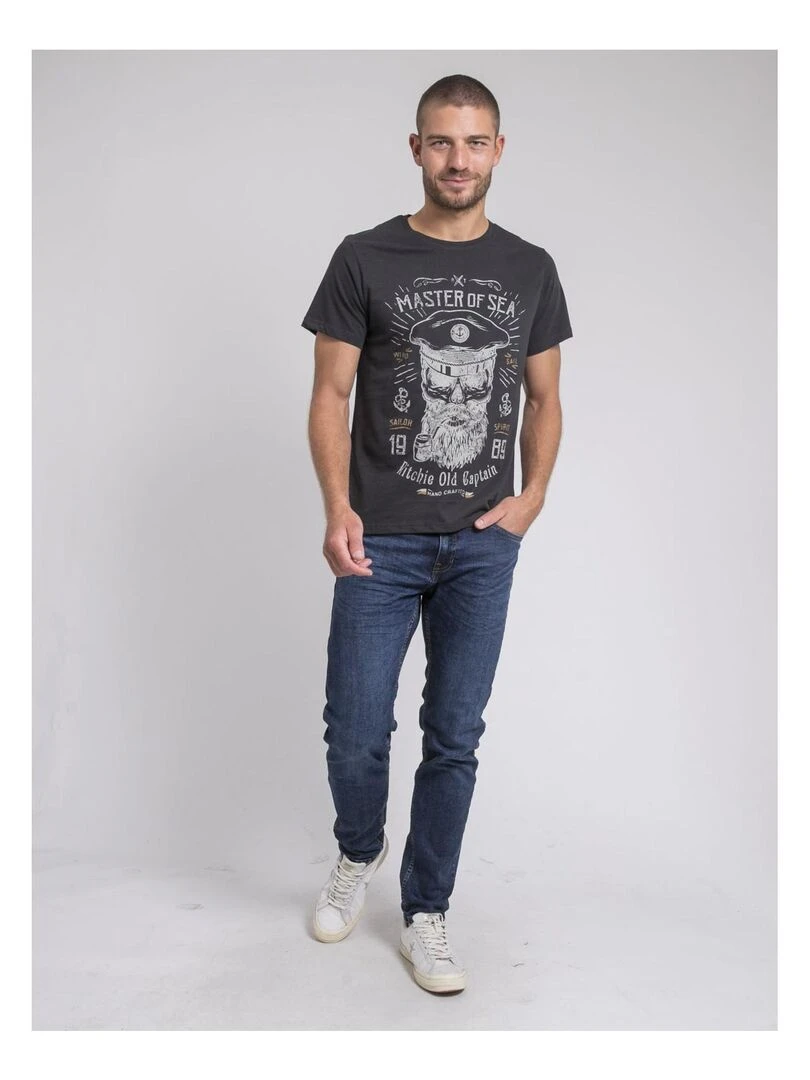 T shirt col rond pur coton JIMOSCAR   Gris