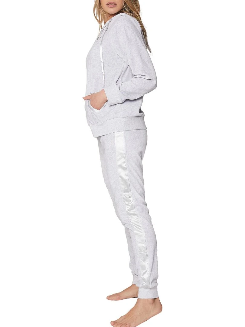 Tenue d'intérieur pyjama velours pantalon veste capuche Sport Home   Gris