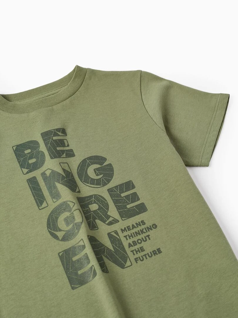 T shirt en coton pour garçon 'Being Green' manches courtes   Vert