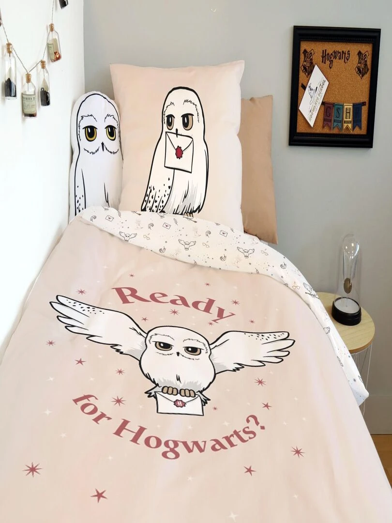 Housse De Couette Harry Potter Hedwige et Taie d'oreiller   100% Coton   Rose