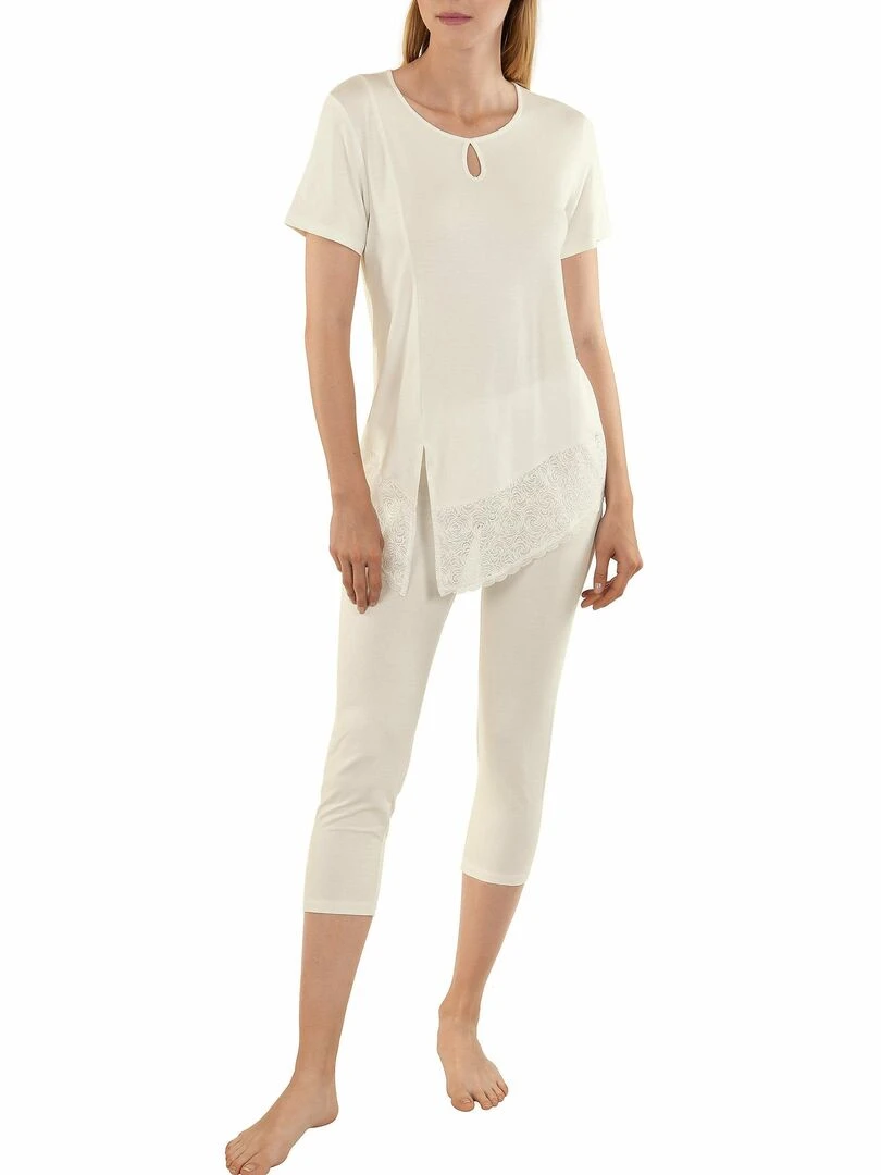 Tenue d'intérieur pyjama pantacourt t shirt Felicity ivoire Ecru