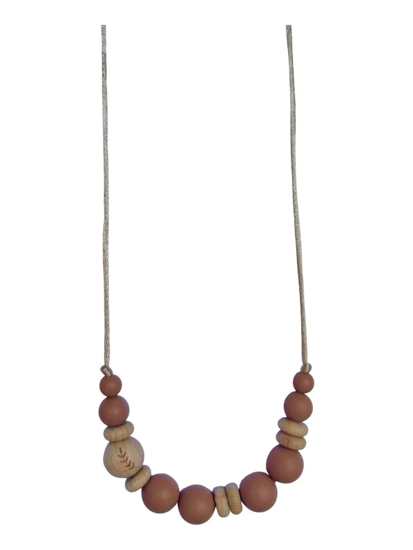 Collier d'allaitement ou de portage silicone et bois 'Laurier' Marron clair