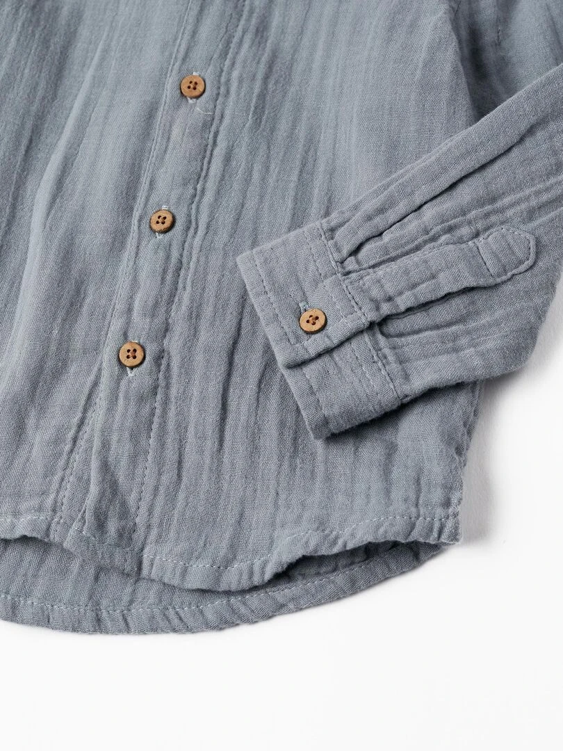 Chemise avec Capuche en Mousseline de Coton pour Bébé Garçon manches longues SICILIAN DAYS   Bleu clair
